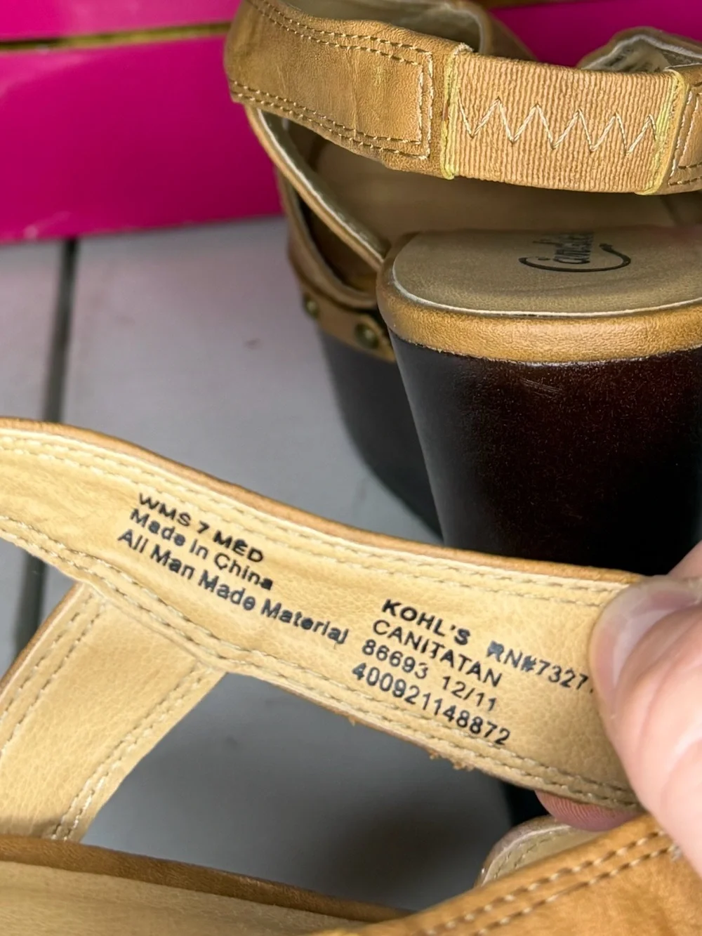 Candie's Cognac Leather Platform Wedge Sandals